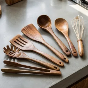 wooden cooking set, wooden cooking utensils set. wooden spatula set