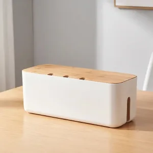 wooden cable management box, wooden cable organizer box