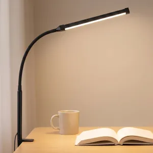 Stolní lampa na čtení s husím krkem, stmívatelné připínací LED světlo se svorkou